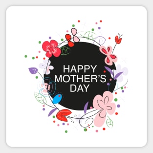 Happy Mother's day greeting card with circle frame decorative hand drawn abstract flowers Sticker